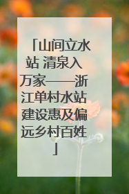 山间立水站 清泉入万家——浙江单村水站建设惠及偏远乡村百姓