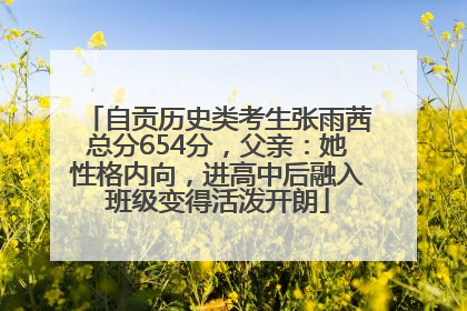 自贡历史类考生张雨茜总分654分，父亲：她性格内向，进高中后融入班级变得活泼开朗